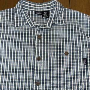 Patagonia Boys M(10) Plaid Shirt Sleeve Button Up Shirt Blue Seersucker Collared
